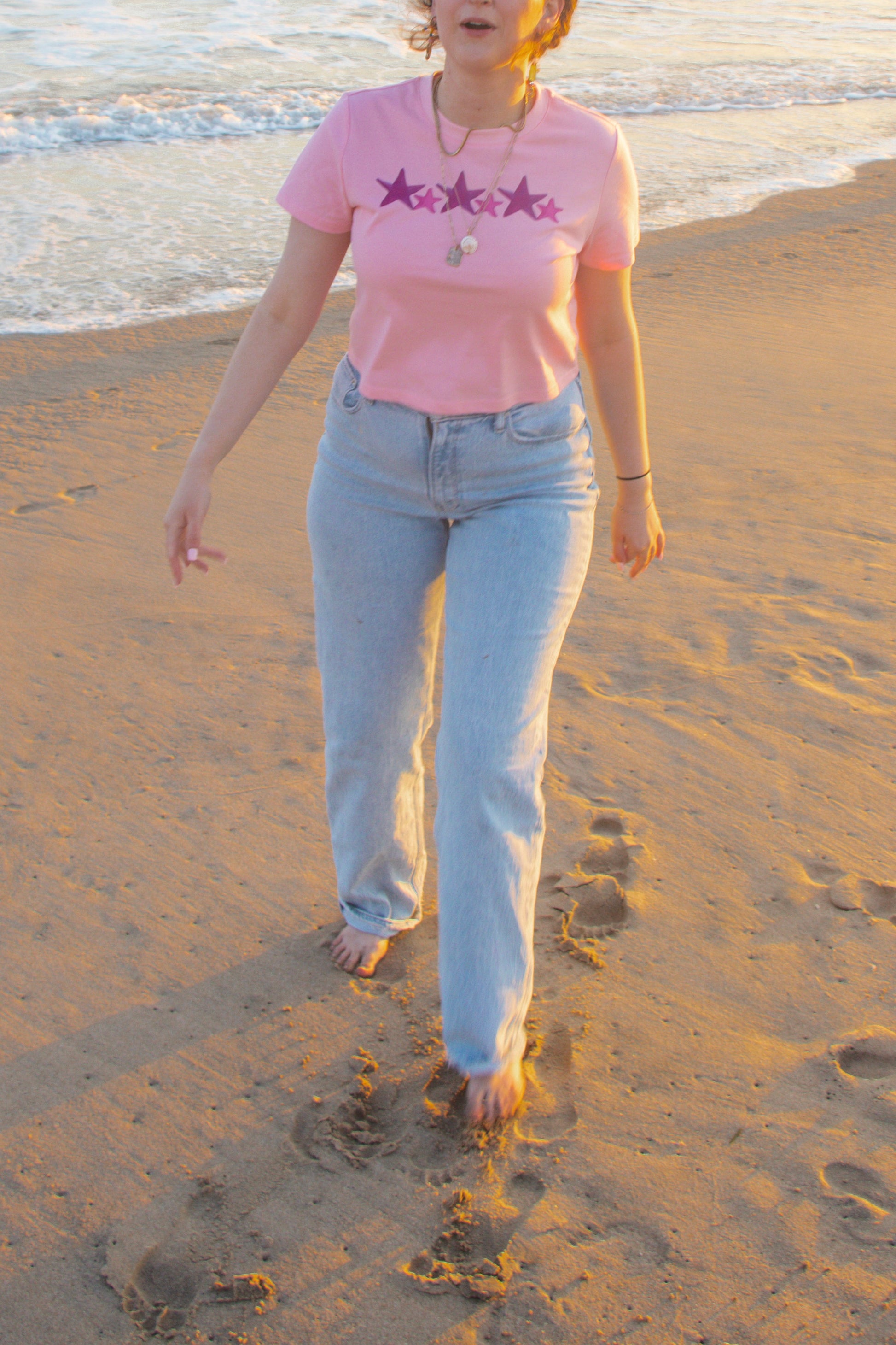 Starry Pink - Women's Baby Tee - 100% Cotton