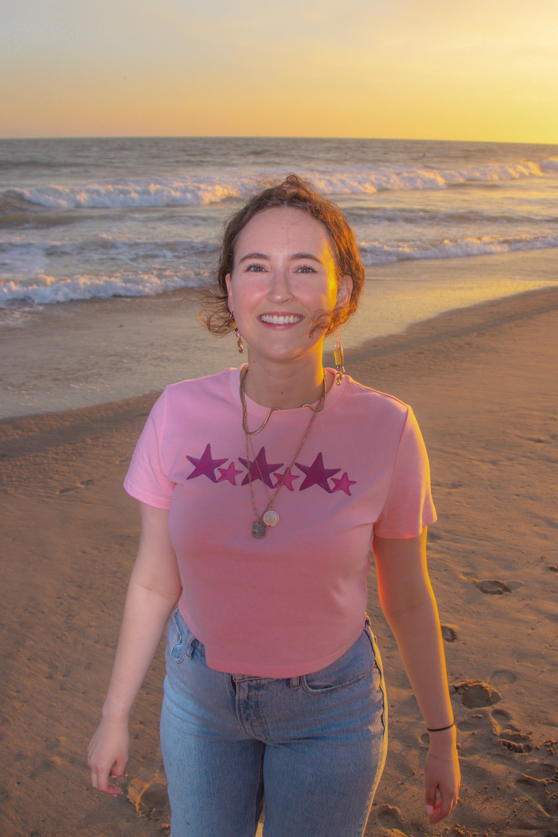 Starry Pink - Women's Baby Tee - 100% Cotton