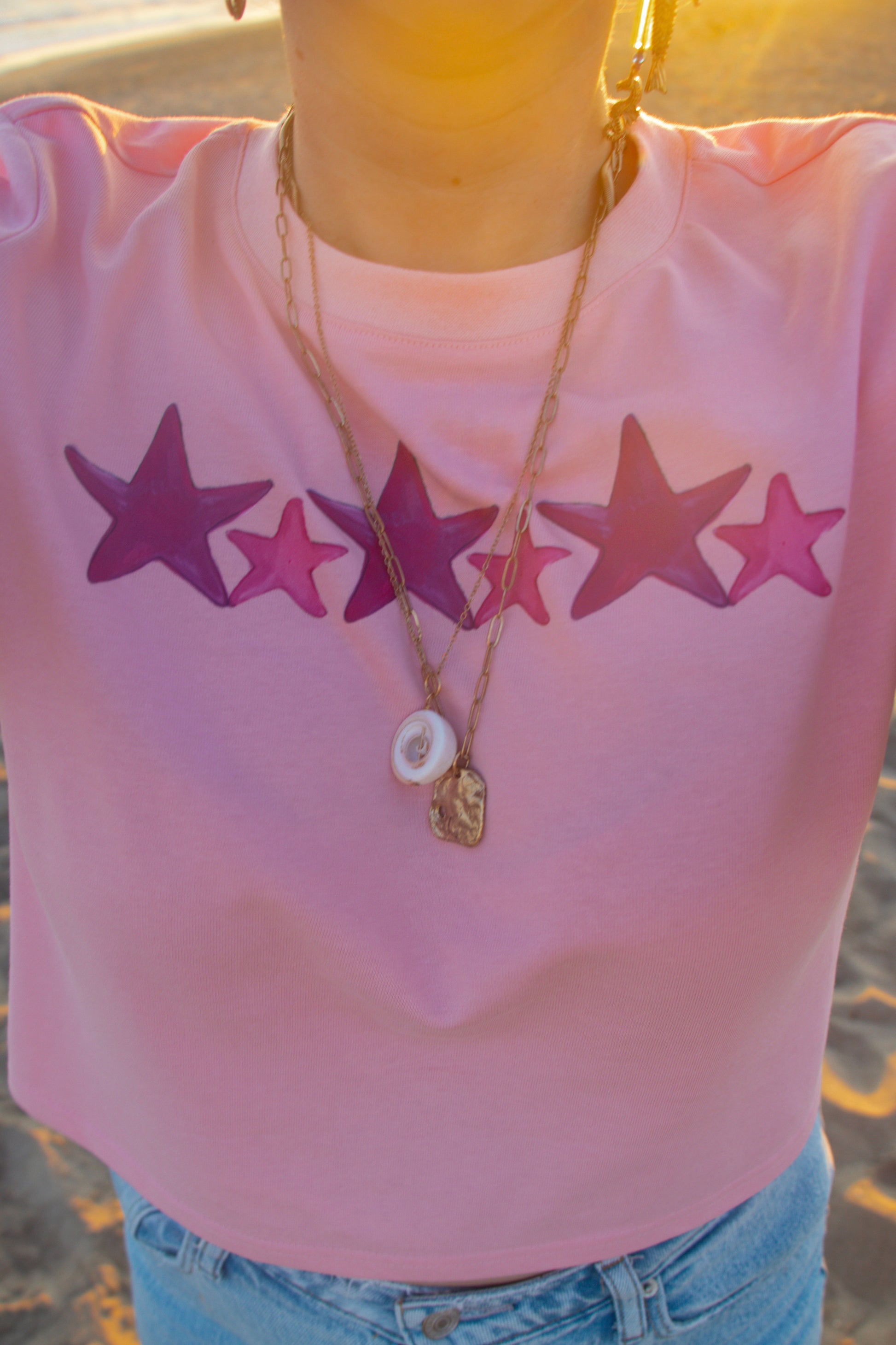 Starry Pink - Women's Baby Tee - 100% Cotton